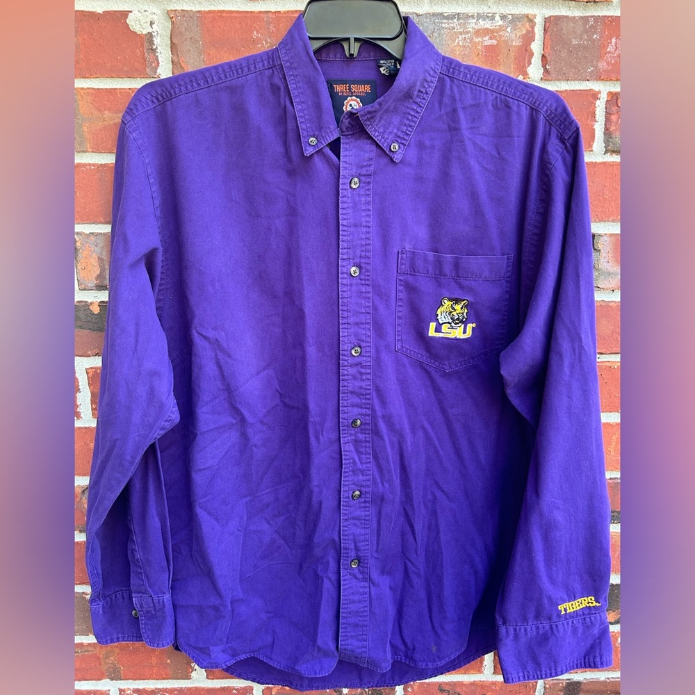 Three Square by Royce Apparel LSU Tigers Purple Long Sleeve Button Up L Shirt